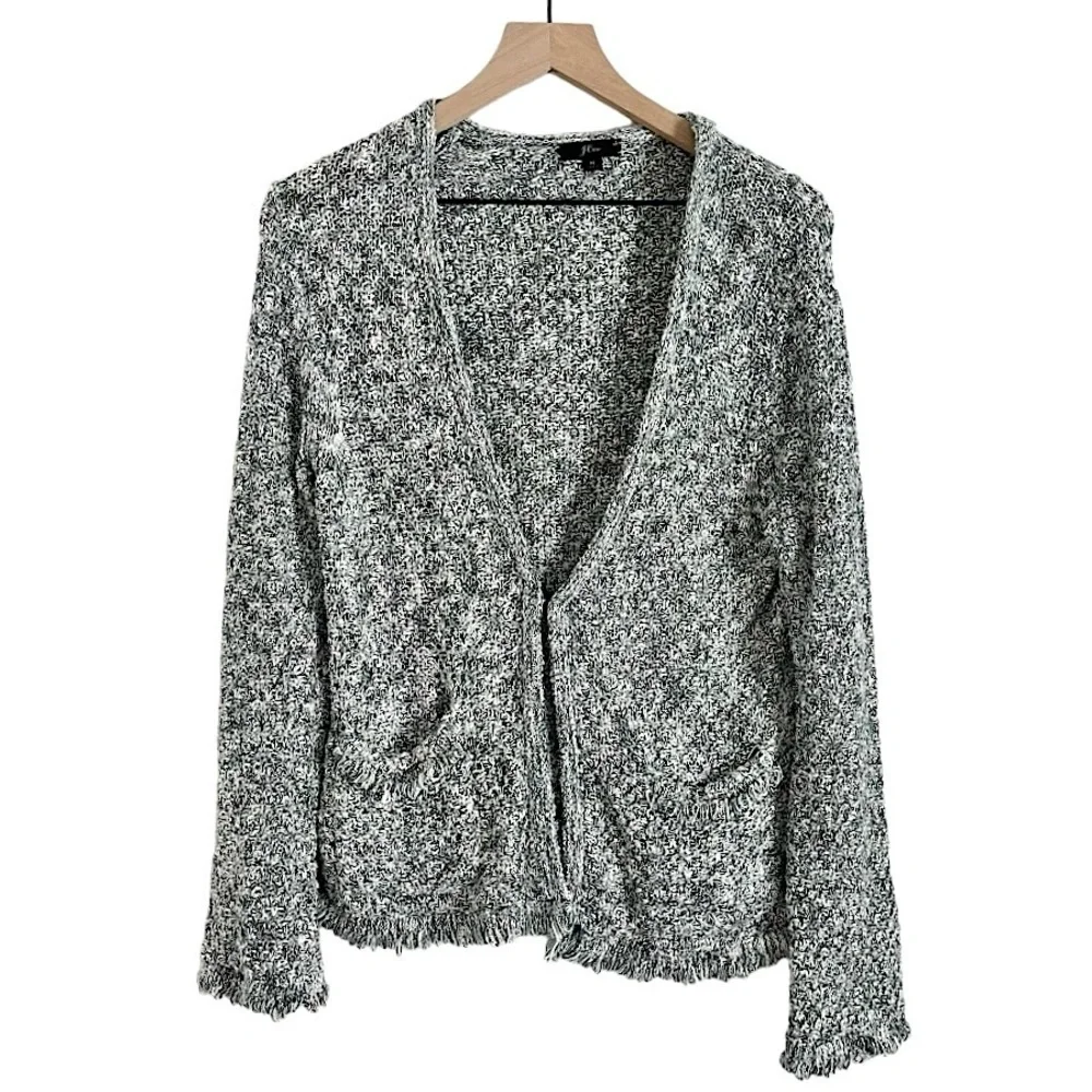 J. Crew Lady Sweater Jacket with Fringe Seaweed Navy‎ Green Women’s Size Medium